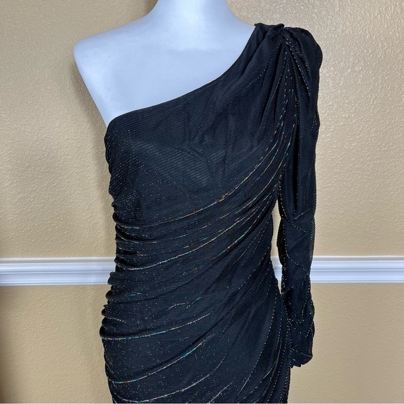 VTG 80s Dress Size 9/10 One Sleeve Black Blue Shimmer Whimsigoth Grunge Party - Picture 8 of 15